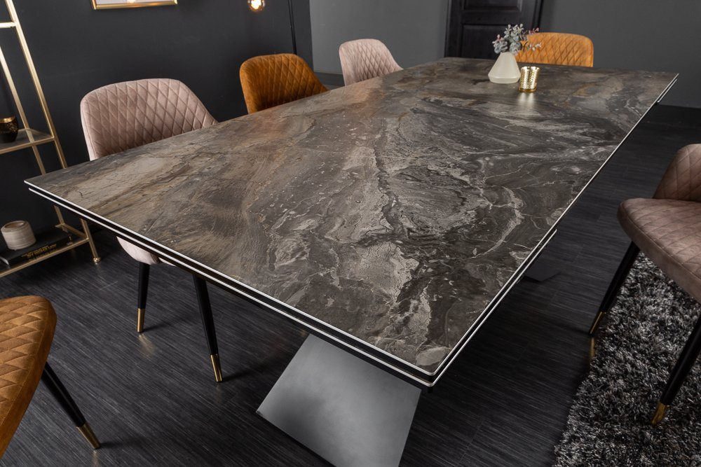 riess-ambiente Esstisch EUPHORIA 180-220-260cm taupe / schwarz, Keramik · ausziehbar · Marmor-Optik · Industrial Design