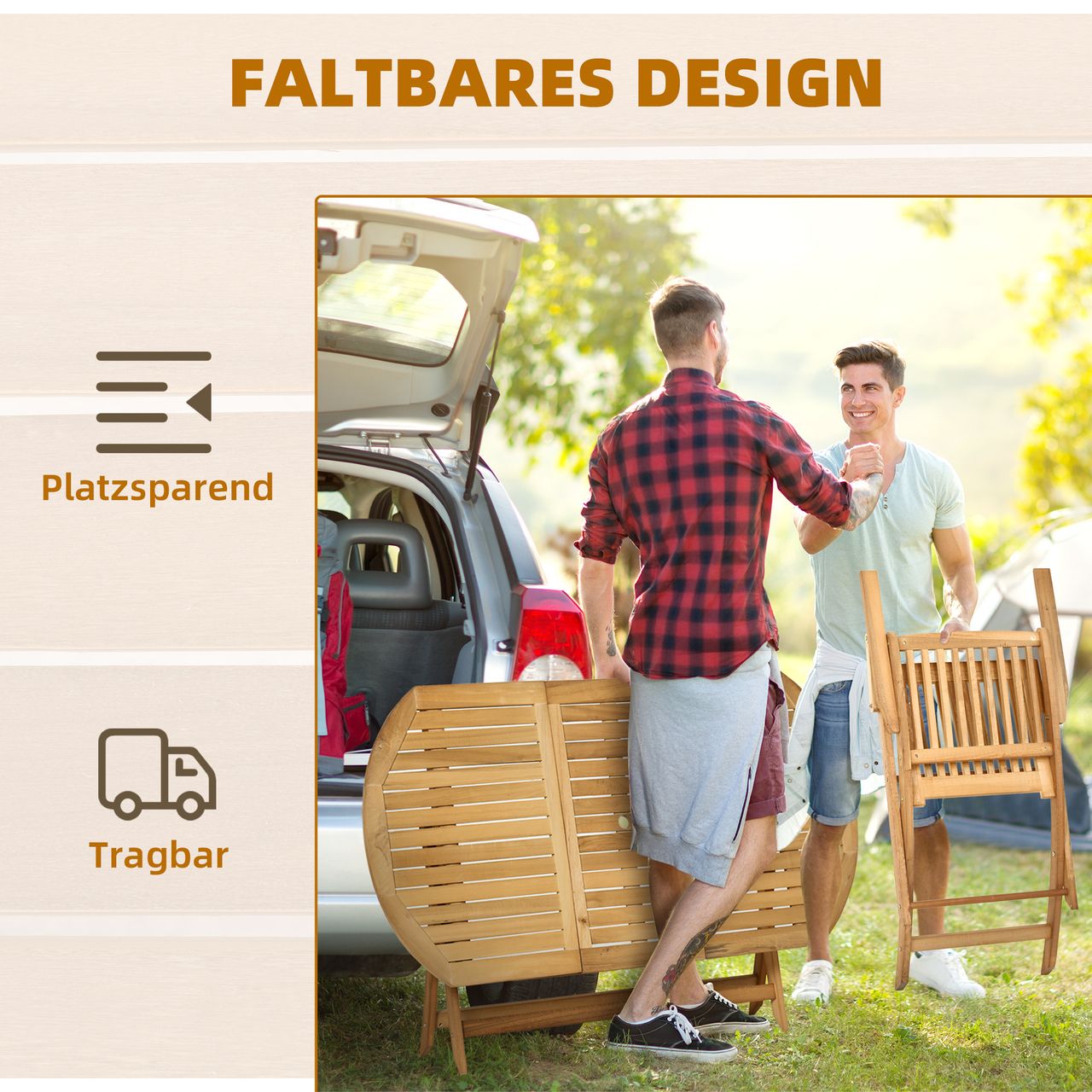 Outsunny Sitzgruppe 7tlg. Essgruppe Klappbar Gartenmöbel Set Massivholz Natur