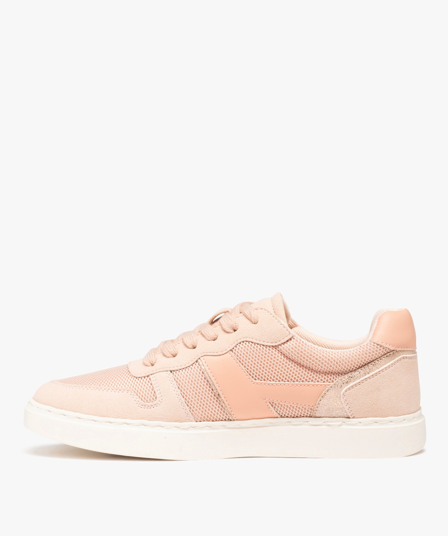 Baskets femme unies multi-matières à lacets rose | GEMO
