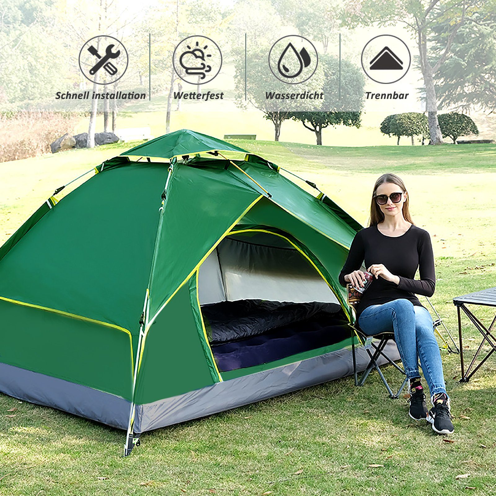 CALIYO Kuppelzelt 2-3 Personen Pop Up Zelt Camping Zelt Automatisches Sofortzelt, (1 tlg), Doppelschicht Winddichte Ultraleichte Kuppelzelt UV Schutz