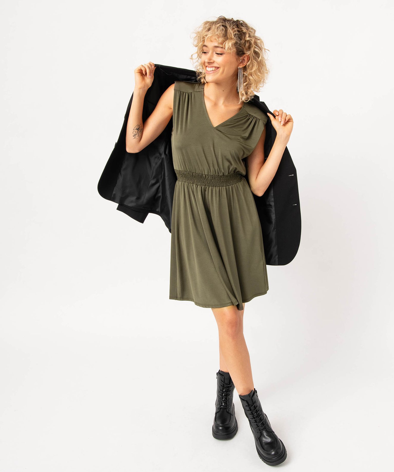 Robe en maille sans manches avec épaulettes femme kaki | GEMO