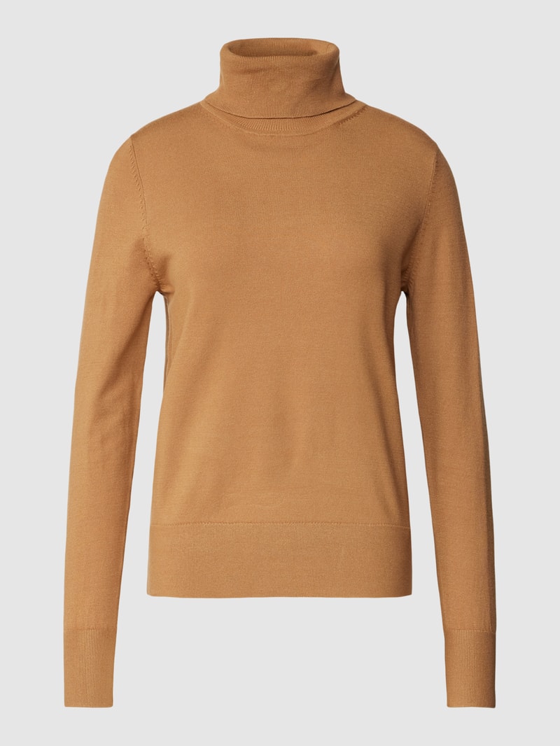 Rollkragenpullover aus Viskose-Mix mit gerippten Abschlüssen in camel