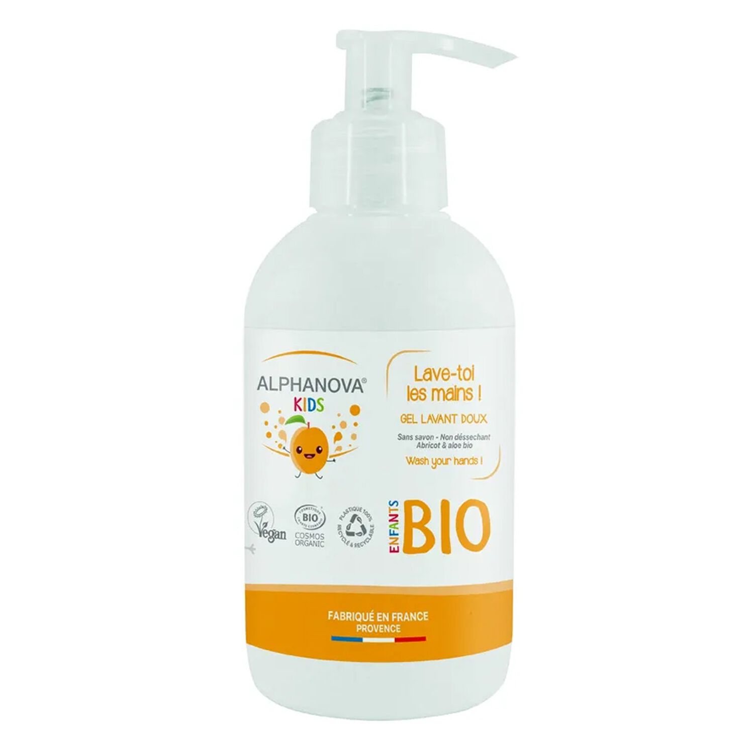 Alphanova Lave-Toi les Mains ! Alphanova Kids ® Gel Lavant Mains Bio à l'Abricot 250 ml