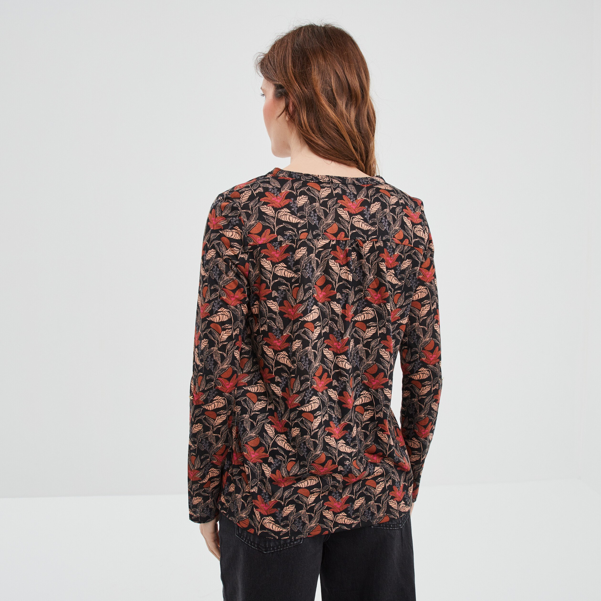 T-shirt manches longues à revers camel femme | La Halle