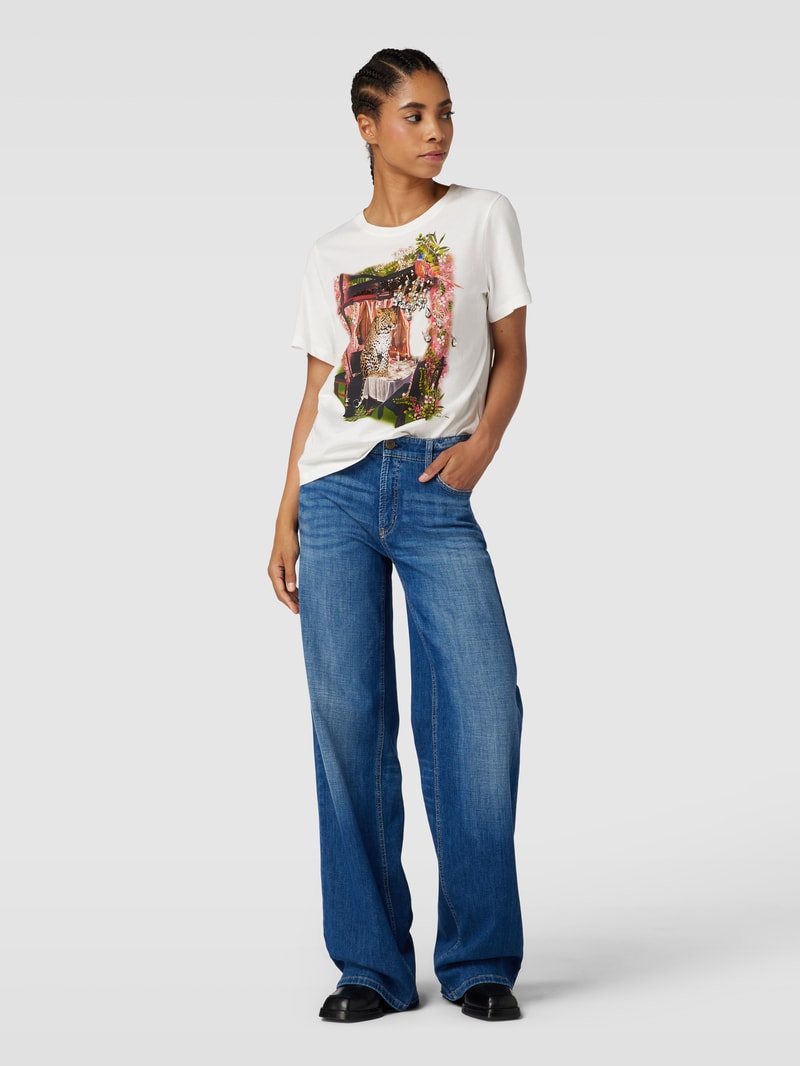 T-Shirt mit Motiv-Print und Ziersteinbesatz in offwhite
