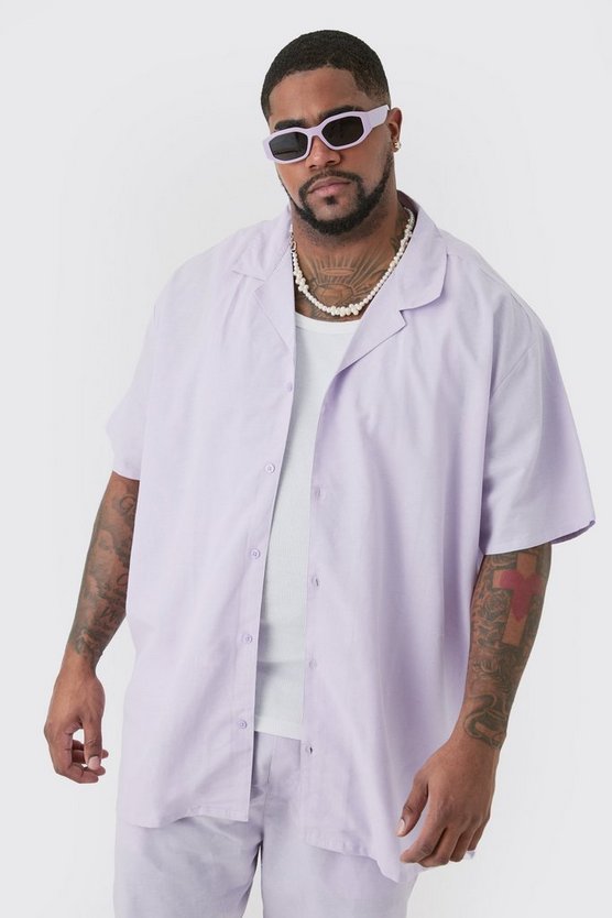 Plus Oversize Leinen-Hemd & Shorts in Lilac