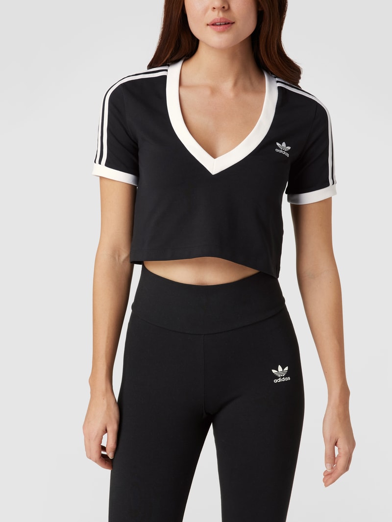 Cropped T-Shirt mit Logo-Streifen in schwarz