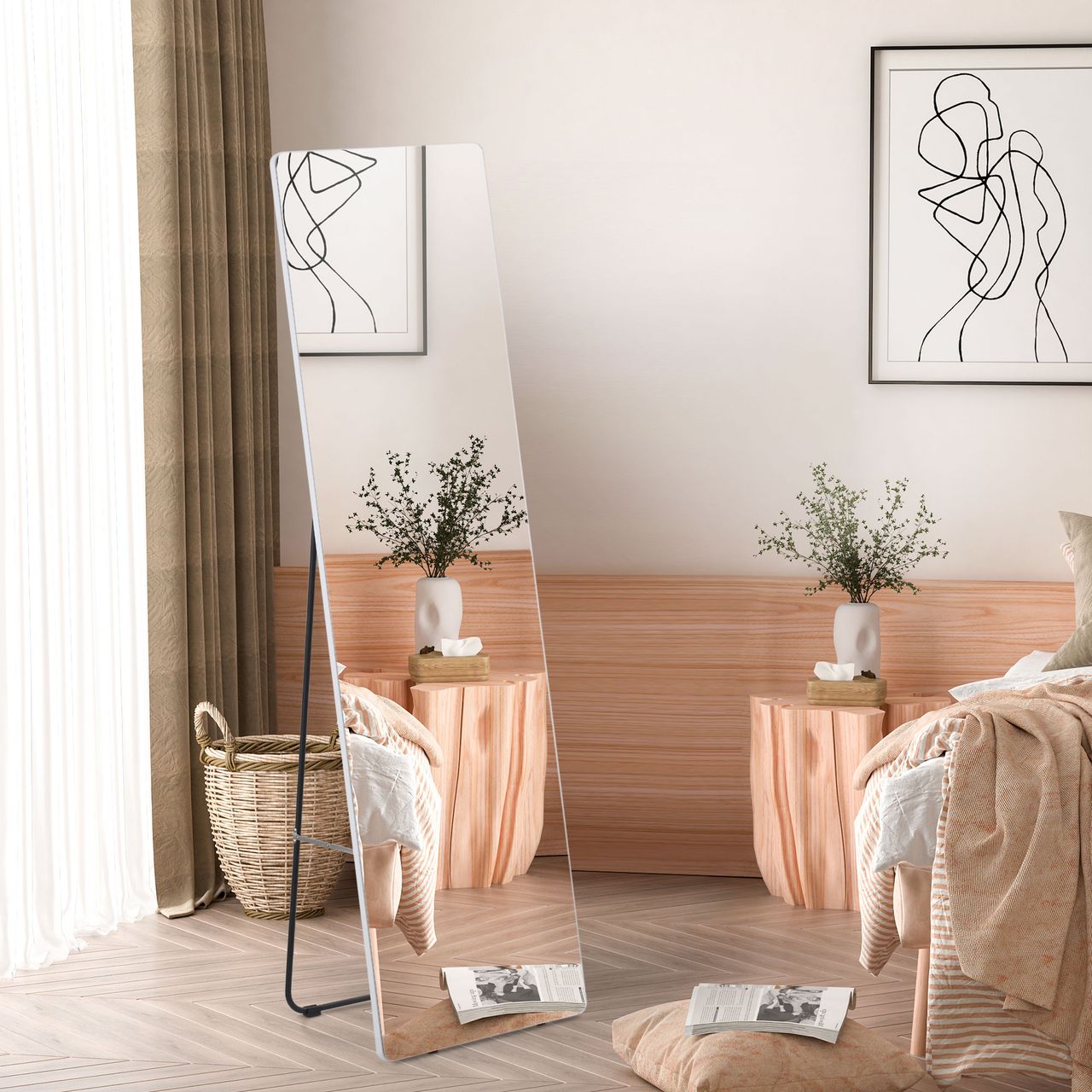HOMCOM Standspiegel, Ganzkörperspiegel mit Ständer, 45 x 160 cm Wandspiegel