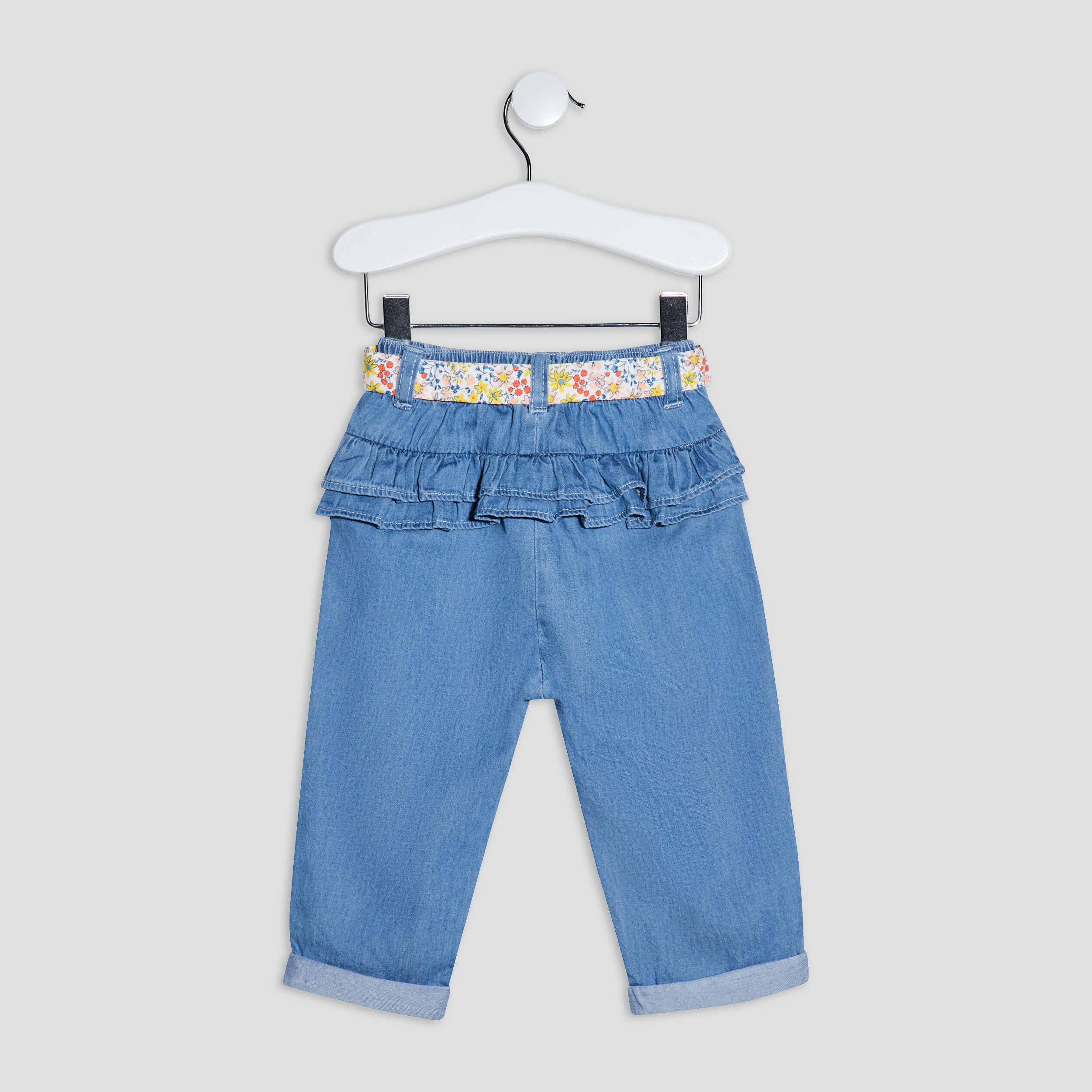 Jeans droit avec volants denim stone bébé fille | La Halle