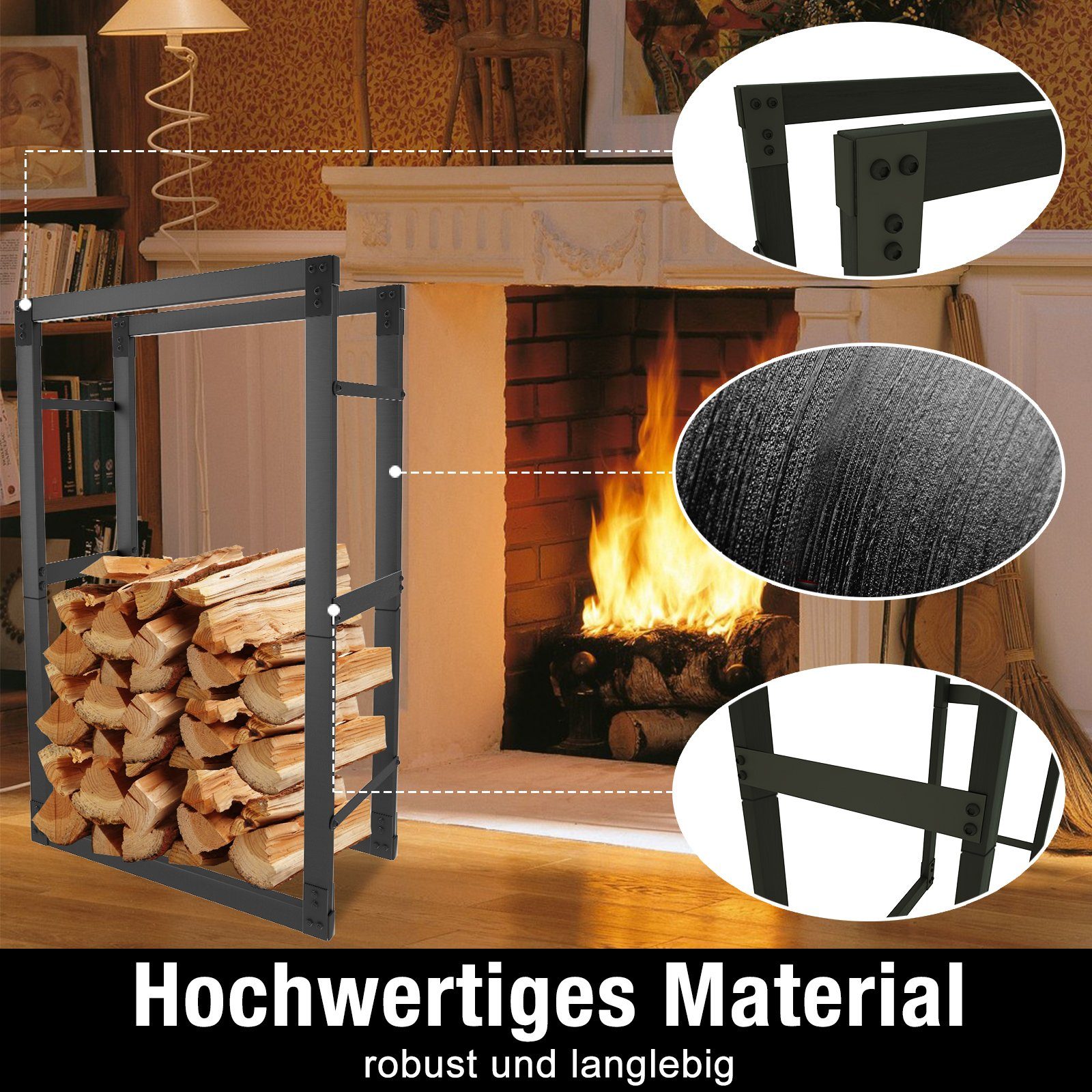 UISEBRT Kaminholzregal Kaminholzhalter Holzhalter Schwarz, für innen außen