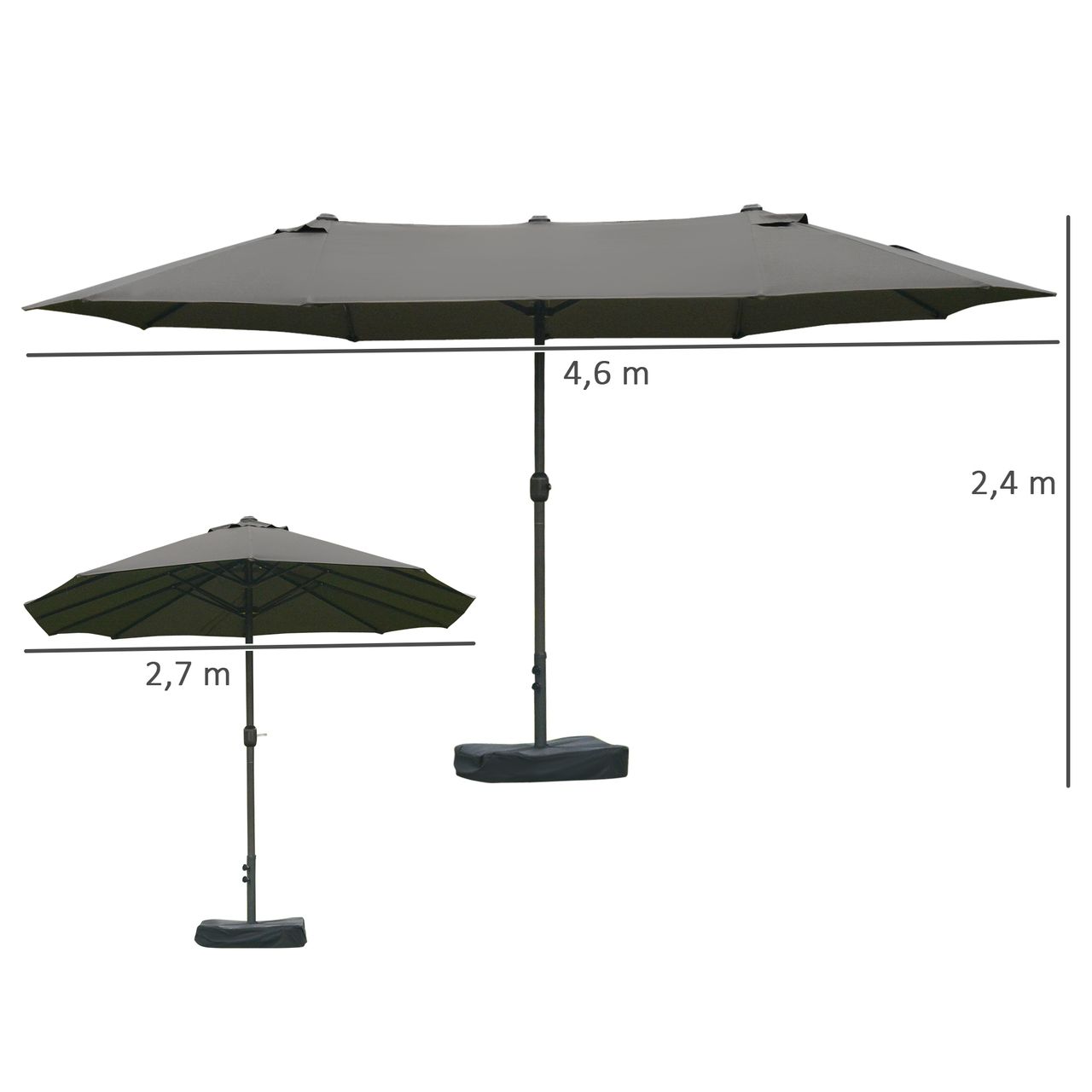 Outsunny Doppelsonnenschirm mit Schirmständer Gartenschirm 460x270cm Dunkelgrau