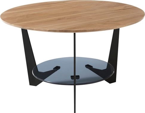 MCA furniture Couchtisch Cadiz, Rund Eiche Natur geölt, Ablageboden Glas Grau