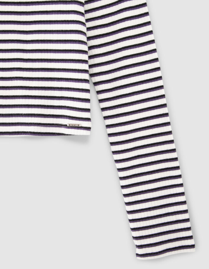 T-shirt blanc côtelé à rayures fille