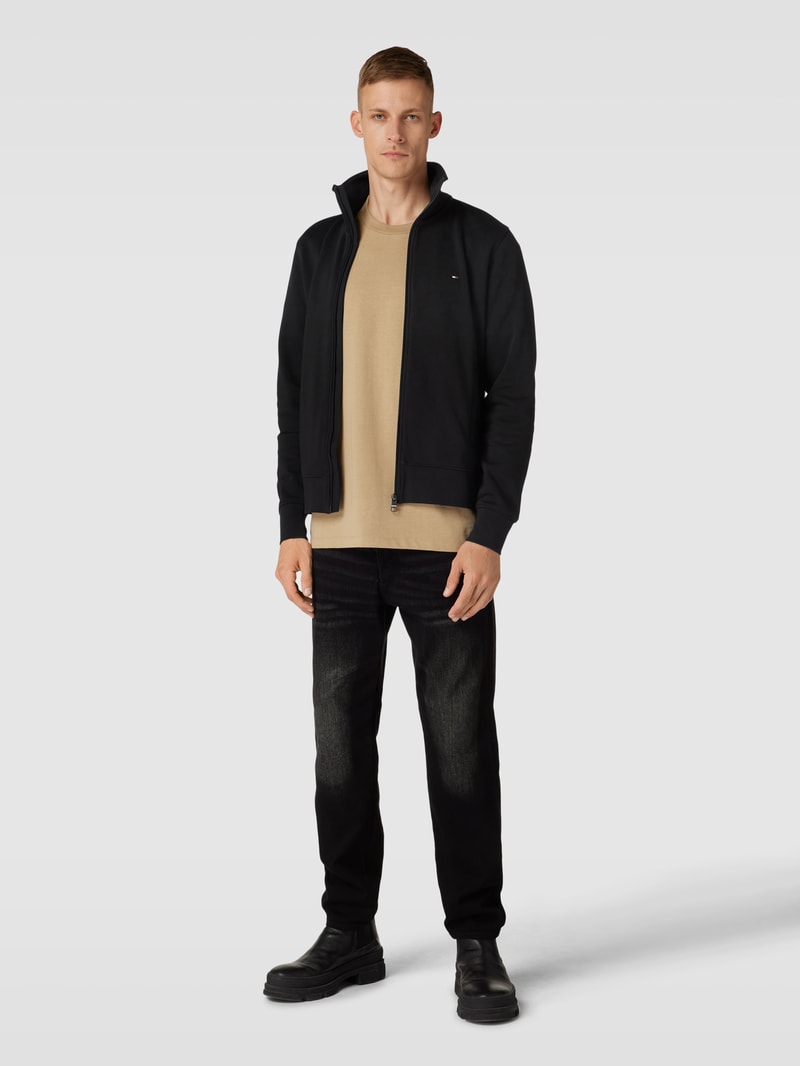 Sweatjacke mit Stehkragen Modell 'FLAG LOGO' in schwarz