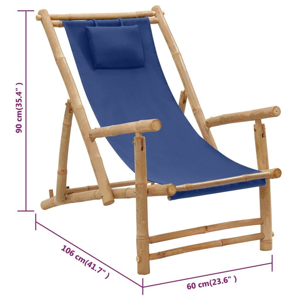 vidaXL Gartenstuhl Liegestuhl Bambus und Canvas Marineblau (1 St)