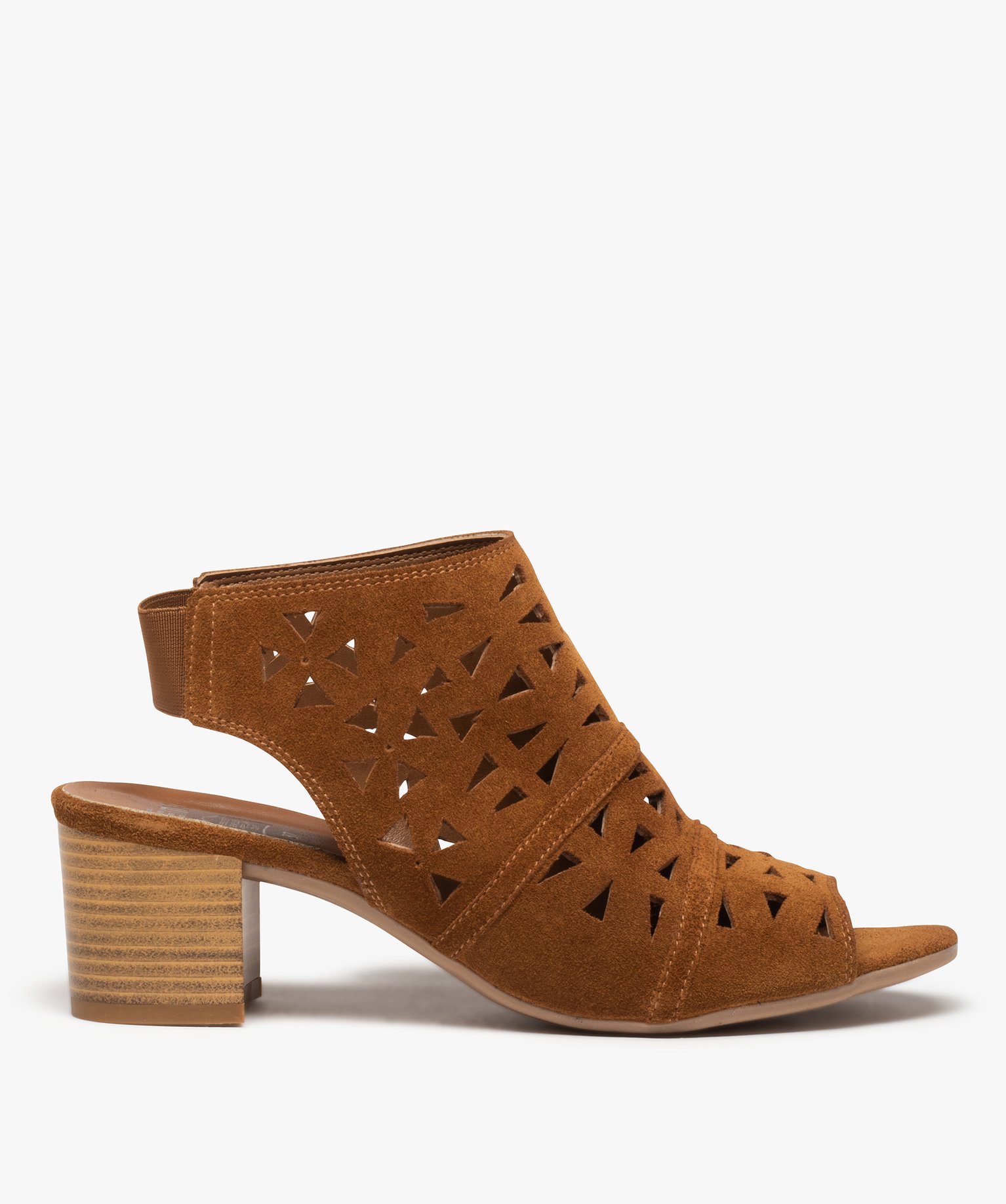 Sandales femme avec dessus en cuir ajouré camel | GEMO