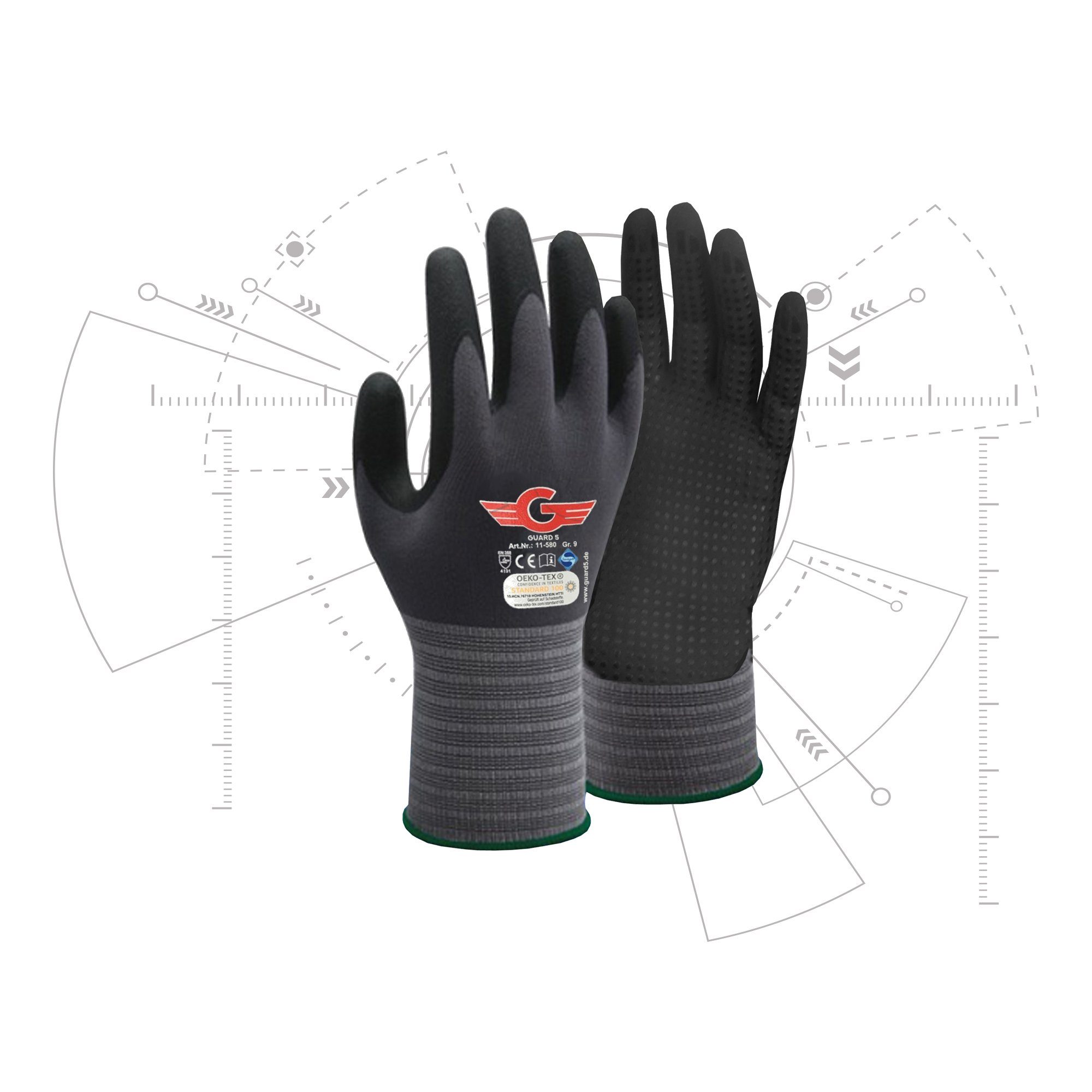 GUARD 5 Arbeitshandschuhe Montagehandschuhe mit Noppen (Art. 11580GN) Sanitized Hygienefunktion