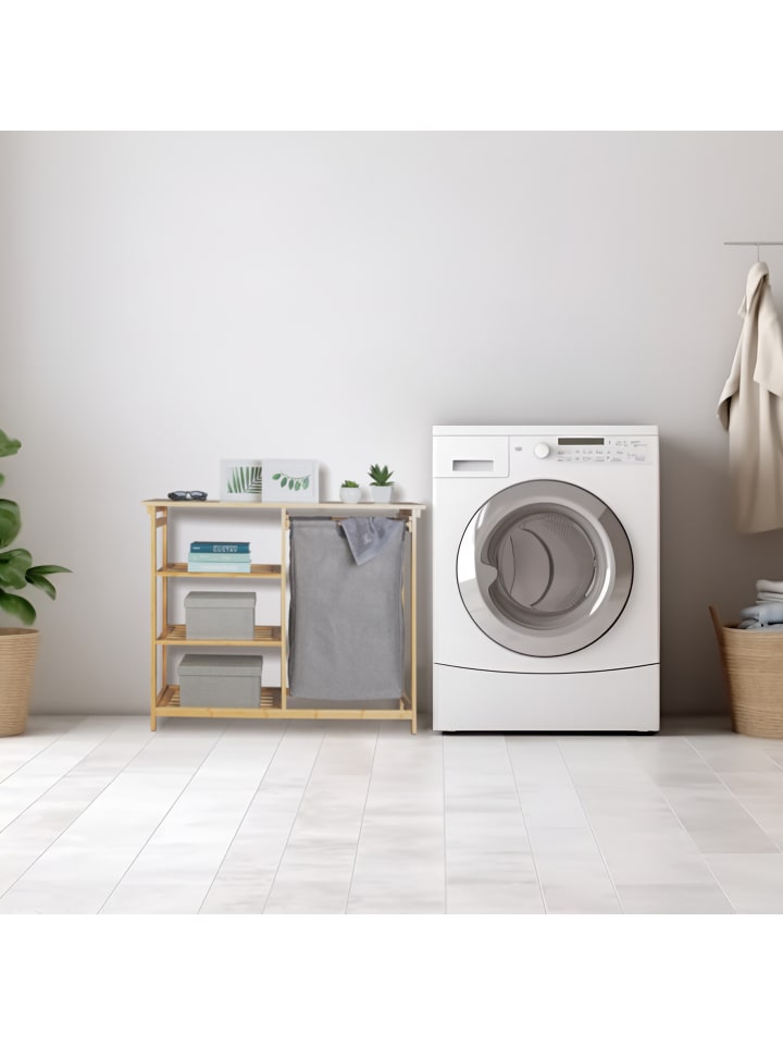 relaxdays Wäschekorb Regal in Natur/ Grau - (B)100 x (H)80 x (T)32 cm günstig kaufen onesize