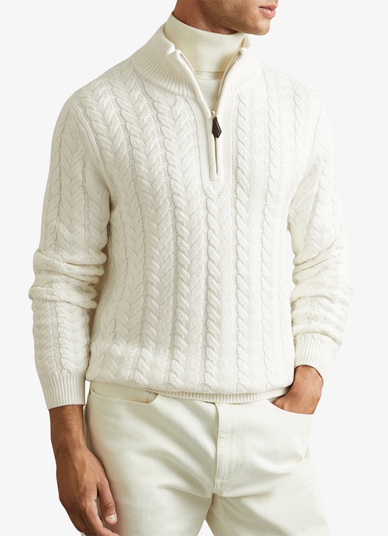 Reiss Tamworth cable-knit shipper sweater in wool blend