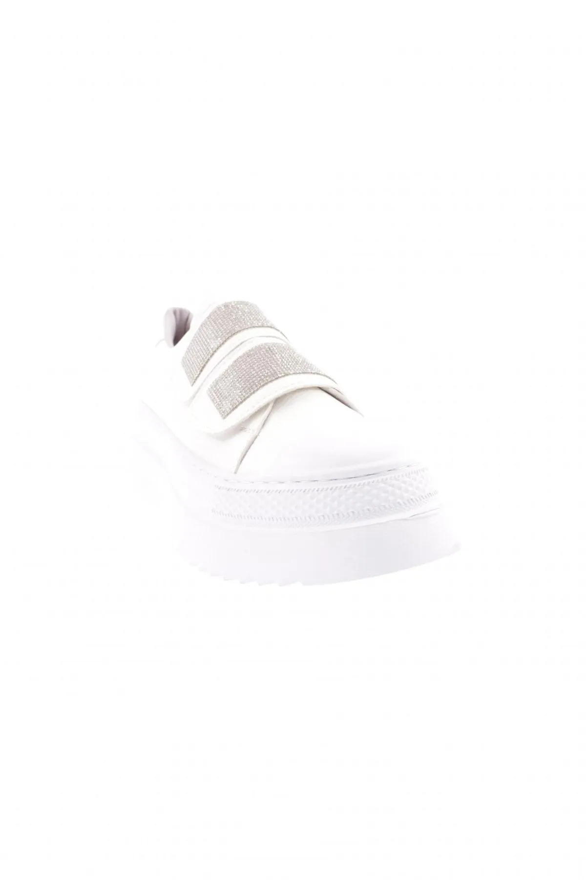 DGN  898-23y Weißer Dolce Damen Sneaker - 2 Klettbänder, dicke Sohle mit silbernen Steinen
