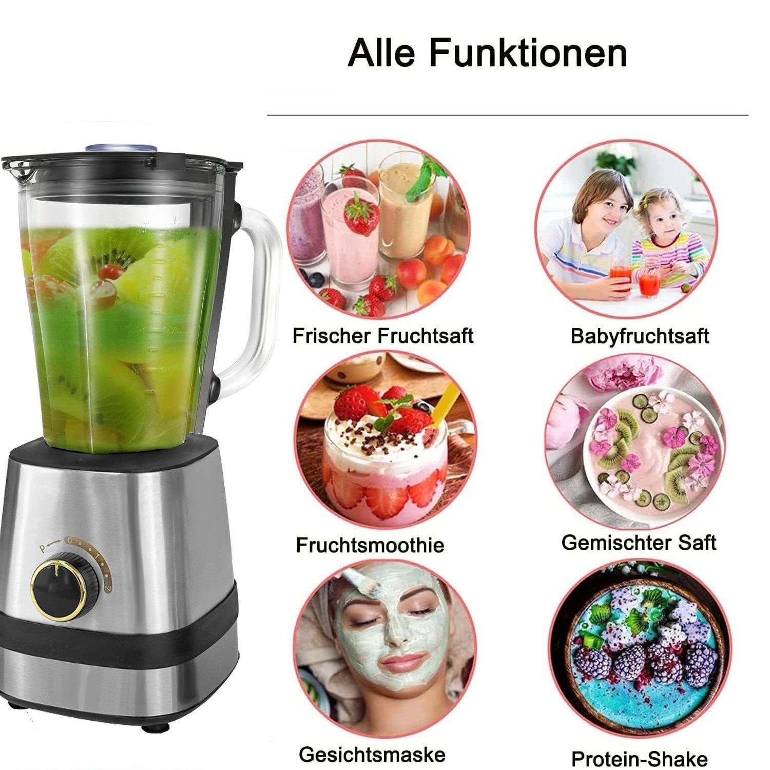 Mutoy Standmixer Standmixer Mixer Smoothie Maker mit 1,5 L Mixbehälter, Standmixer Hochleistungsmixer mit 6 Klingen