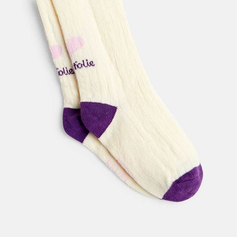 Collants bébé fille chauds maille côtelée cœur blancs Catimini