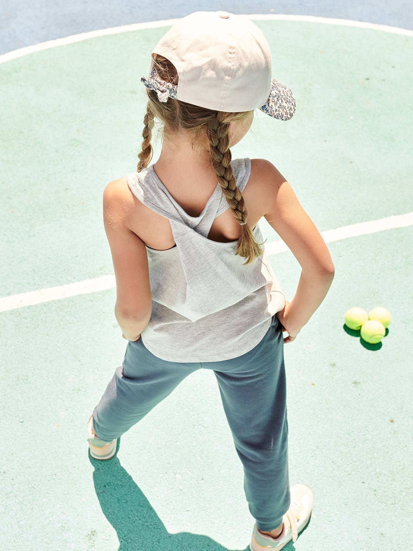 Débardeur sport fille gris chiné