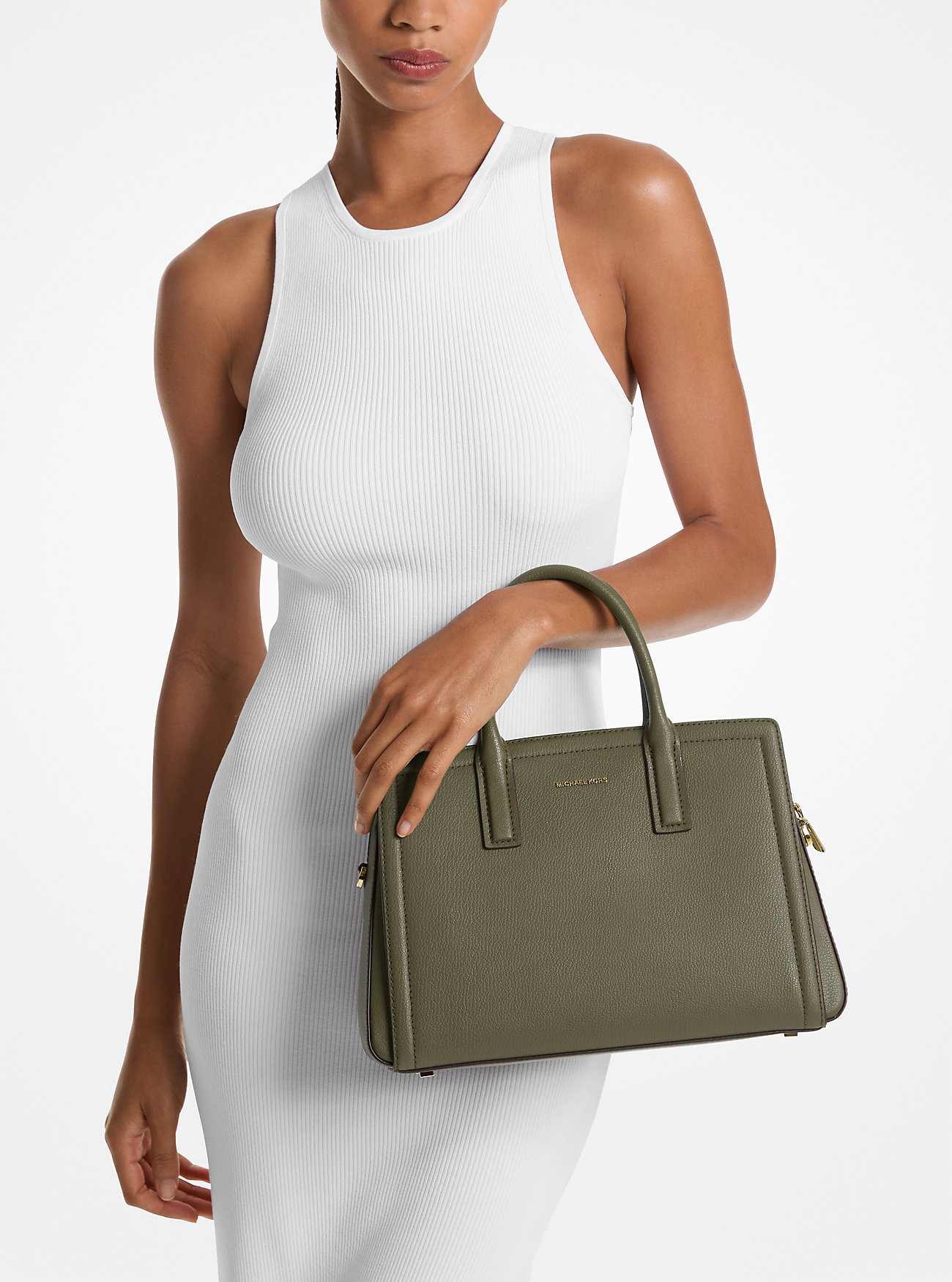 Laila Medium Leather Satchel - IVY