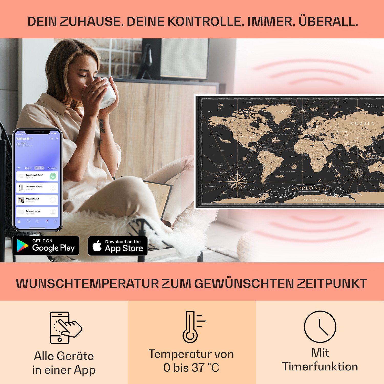 Klarstein Heizkörper Wonderwall Air Art Smart 700W, elektrische Infrarotheizung mit Thermostat Bild elektrische Heizung