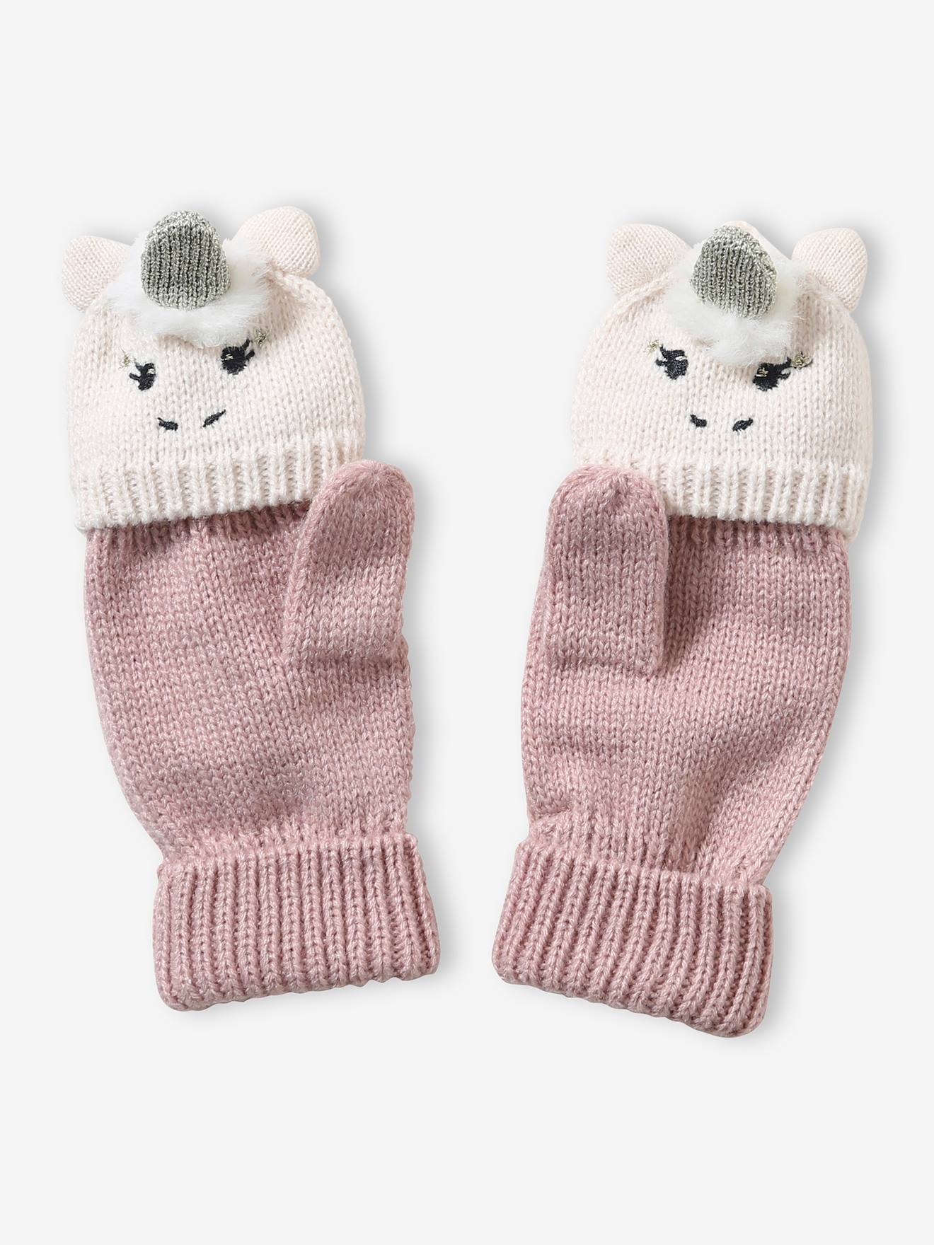 Vertbaudet Mädchen 2-in-1-Handschuhe, Einhorn - rosa
