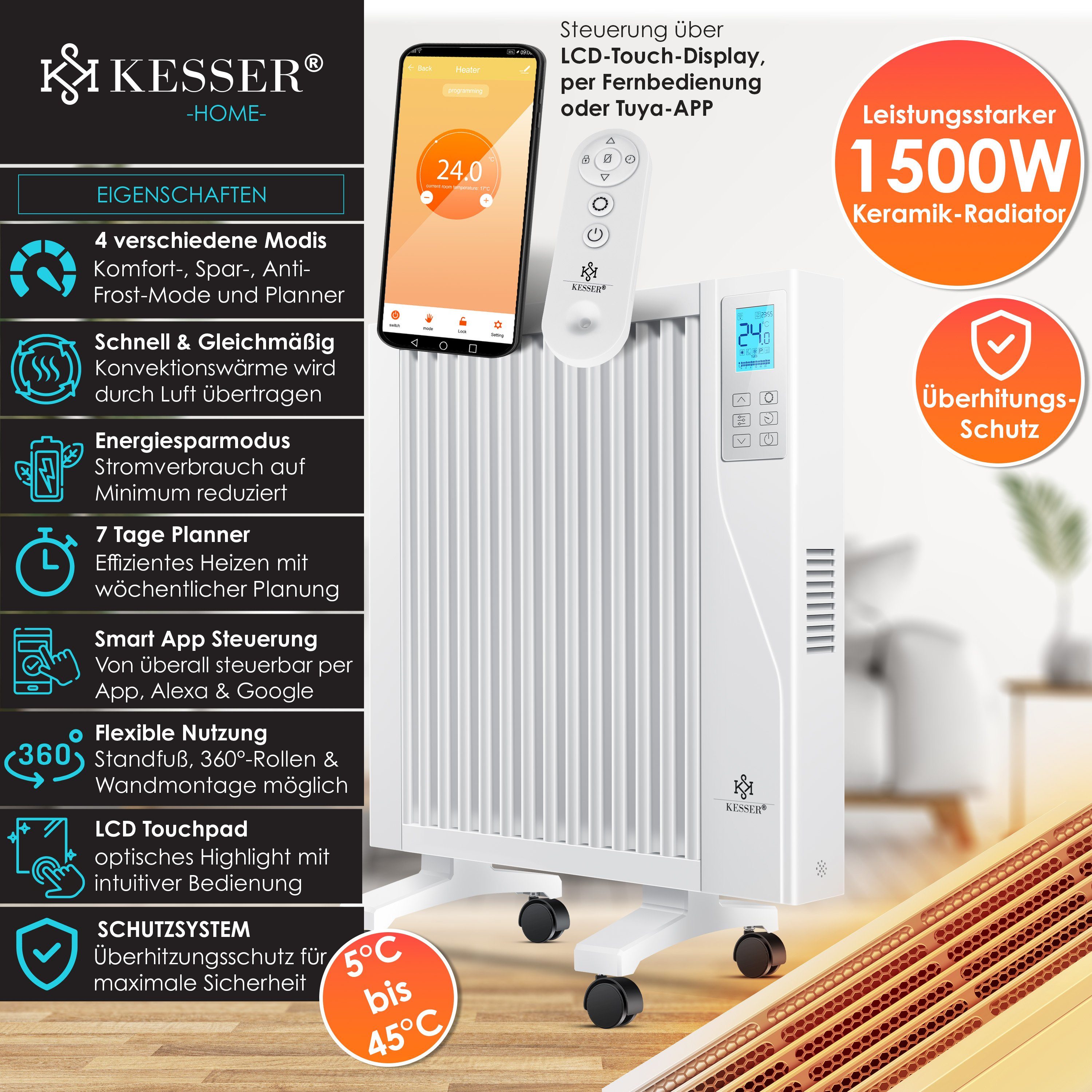 KESSER Heizgerät, 1500 W, Elektroheizkörper Infrarotheizung energiesparend 2in1