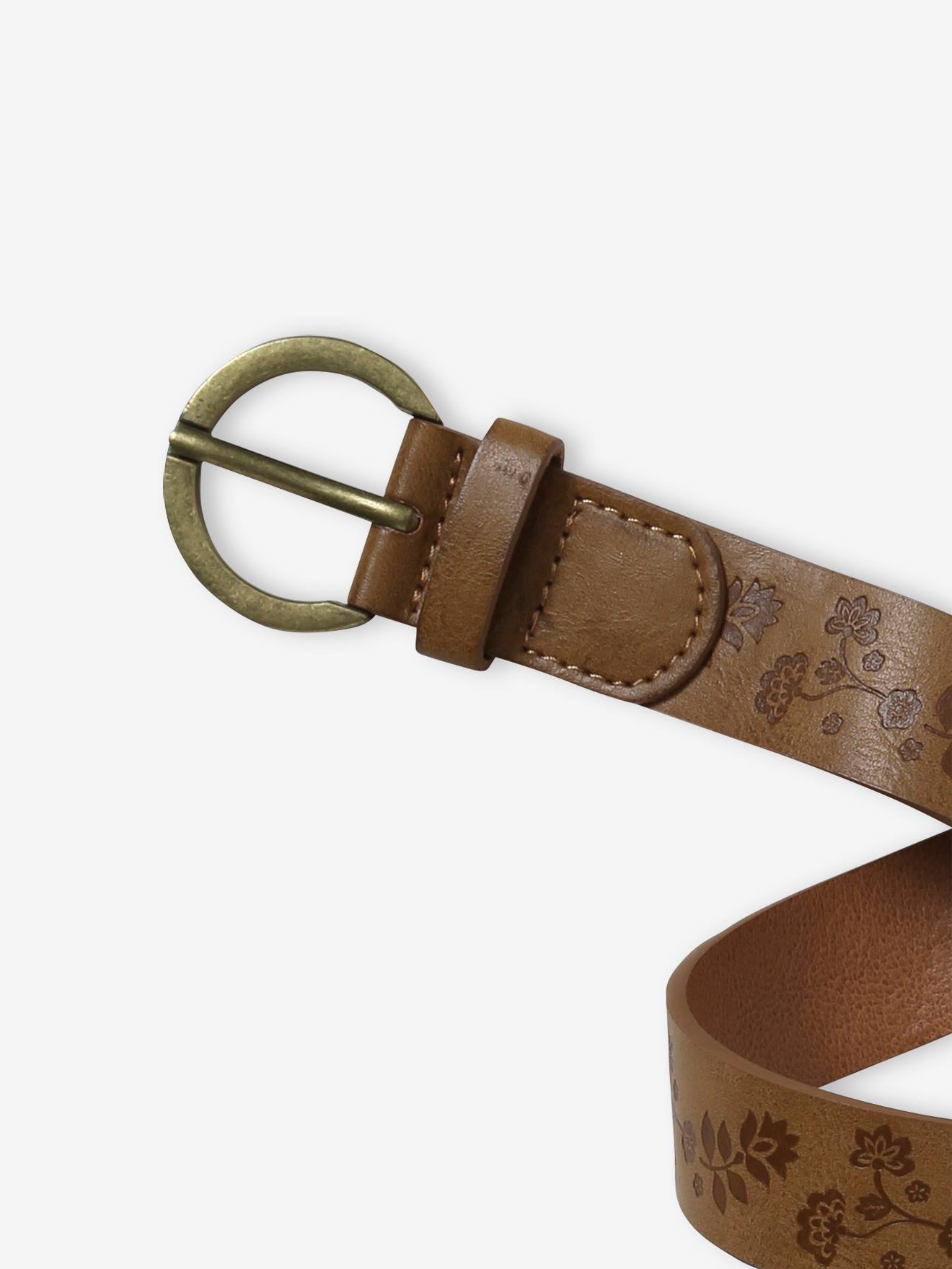 Ceinture à fleurs embossées fille brun