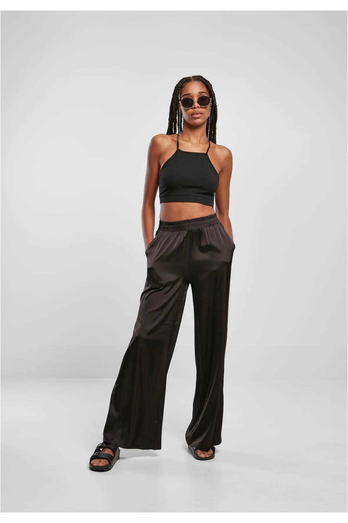 Urban Classics  Damen-Hose aus Satin mit weitem Bein