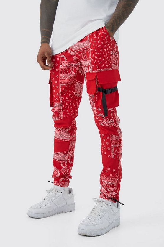 Skinny Cargo-Hose mit Bandana-Print