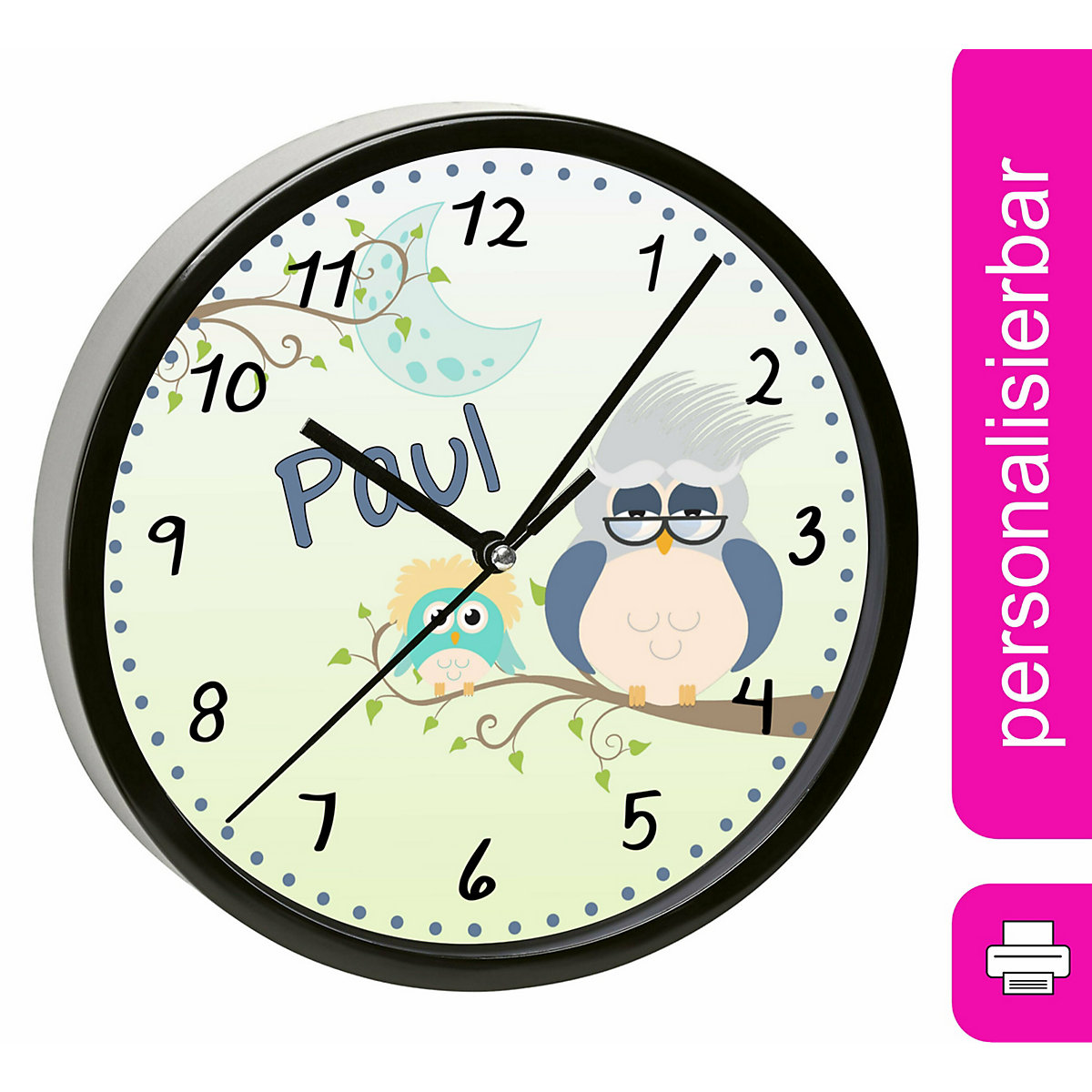 Kinder Wanduhr personalisiert mit Name Eule Opa