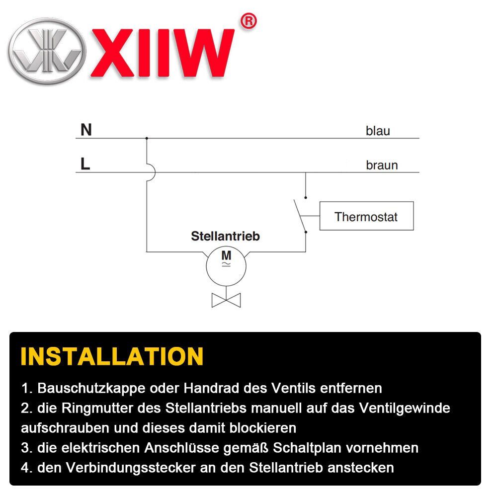 XIIW Heizkörperthermostat 4stk Thermischer Stellantrieb AC 230V für Fußbodenheizung Thermostat, (M30x1,5 NC (stromlos geschlossen), 4 St)