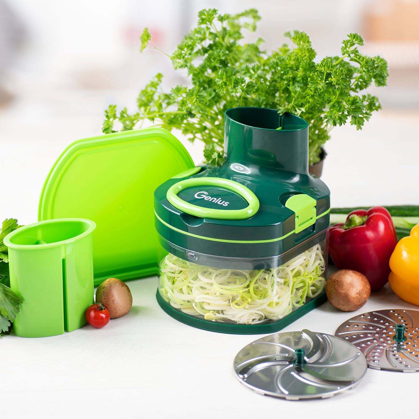 Genius Gemüseschneider Nicer Dicer Pegasus manueller Food Processor Set 16-tlg., PRAKTISCH, ARBEITSERLEICHTERUNG, G-NOX-QUALITÄT, OHNE STROMKABEL
