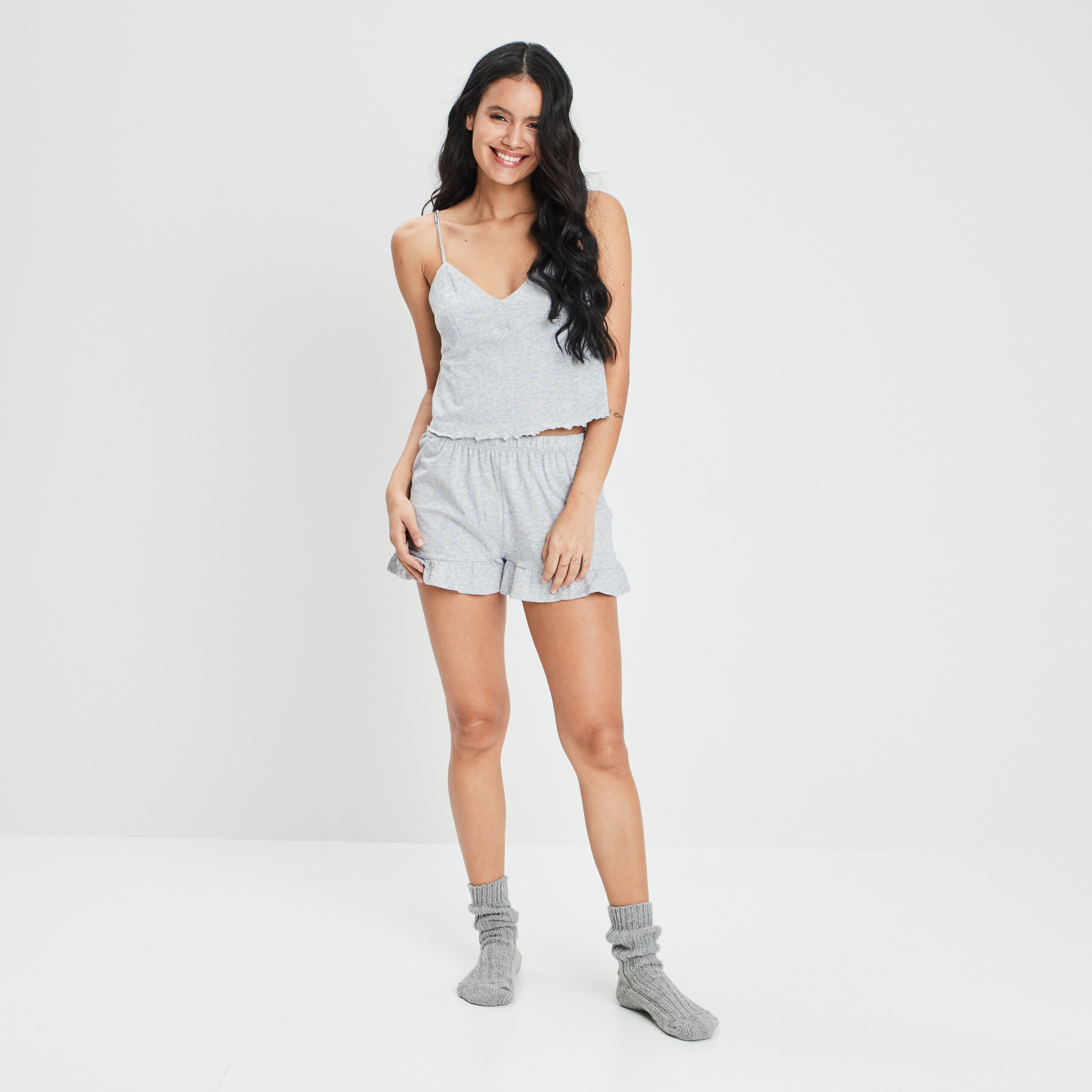 Haut de pyjama débardeur court col en V gris femme | La Halle