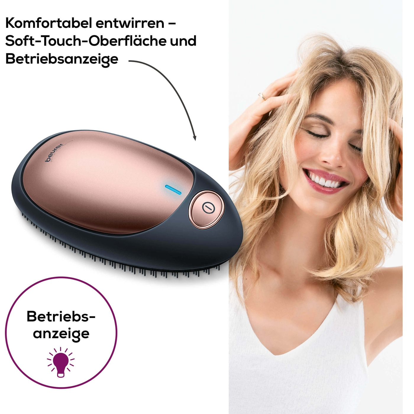 Beurer Ionen Haarbürste HT 10-Haarbürste für ziepfreies Kämmen mit Ionen-Funktion - ideal für Handtaschen