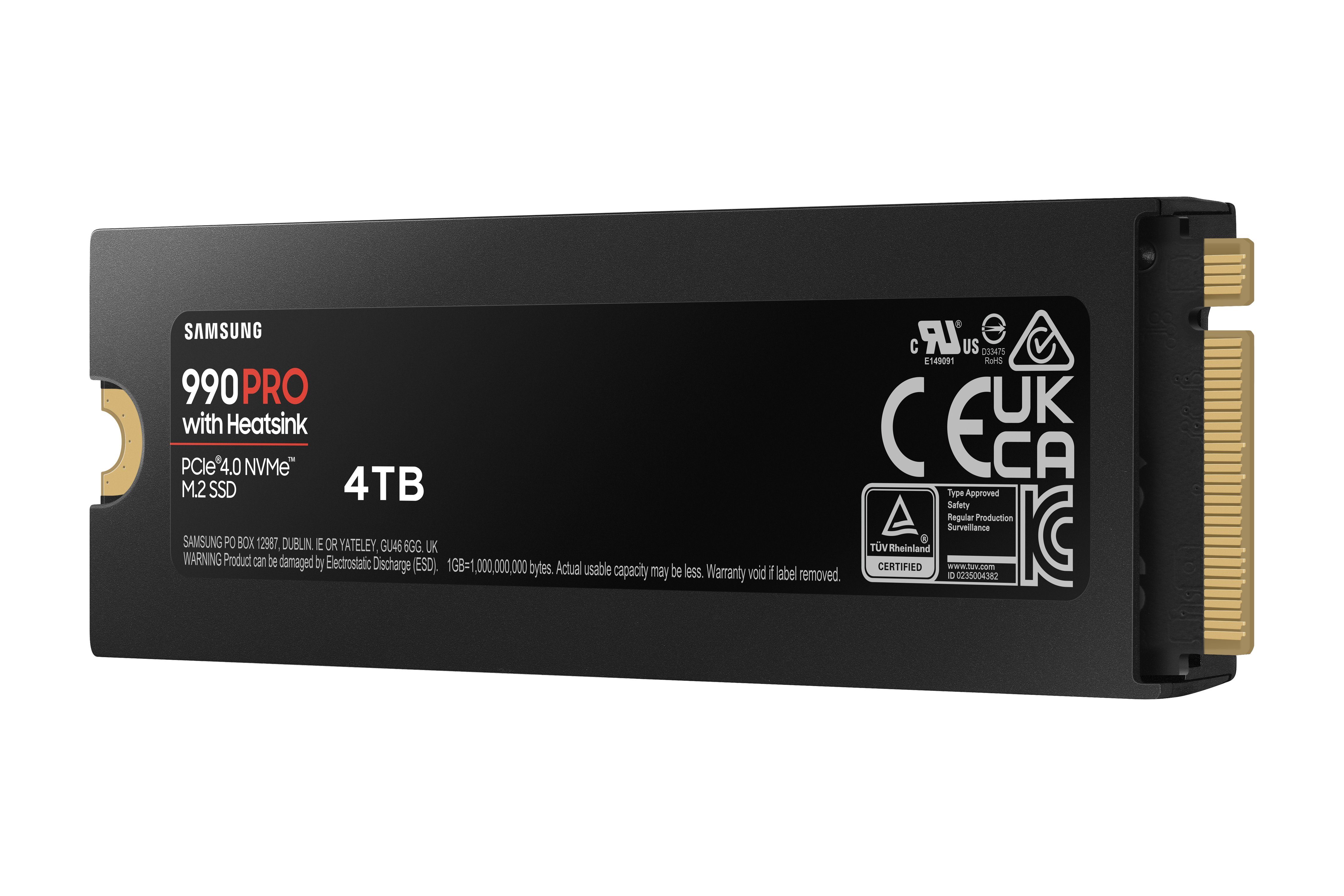 Samsung 990 PRO Heatsink interne SSD (4TB) 7450 MB/S Lesegeschwindigkeit, 6900 MB/S Schreibgeschwindigkeit, mit Kühlkörper