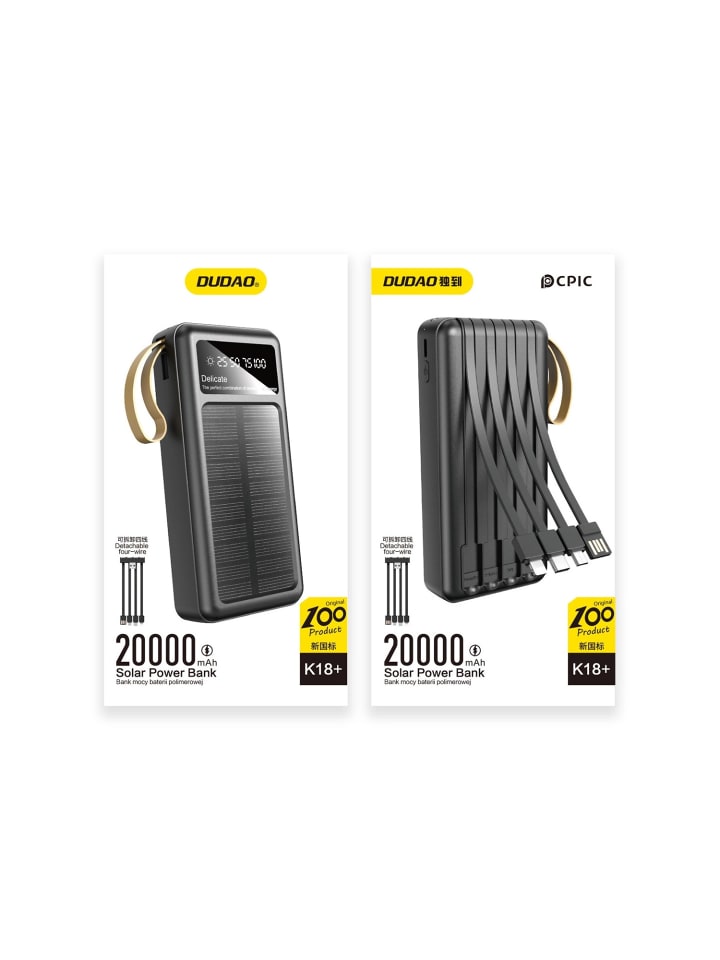 COFI 1453 Dudao K18  Solar-Powerbank USB-A / USB-C / i-Phone / Micro-USB in Schwarz günstig kaufen onesize
