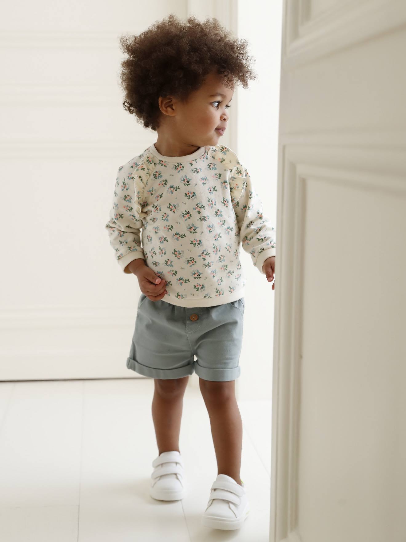 Sweat bébé fille volanté à message ivoire