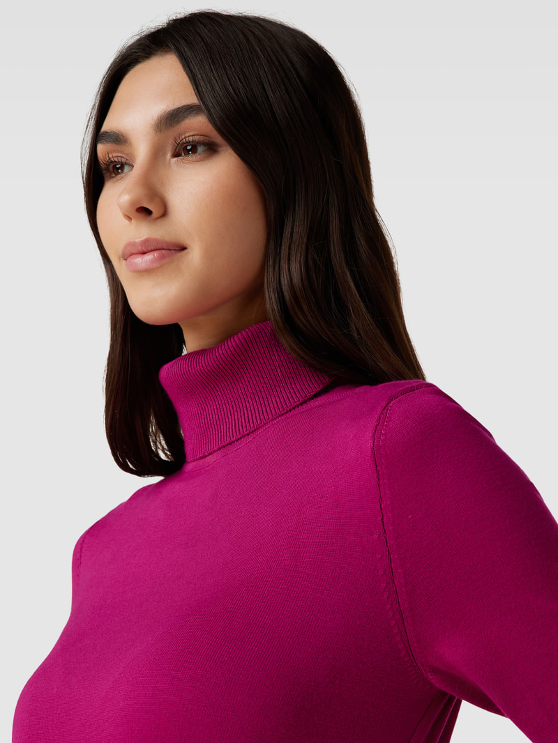 Rollkragenpullover in unifarbenem Design mit Label-Detail in pink