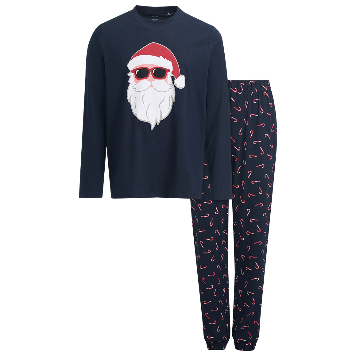 Herren Weihnachtsschlafanzug mit Santa-Motiv dunkelblau / rot