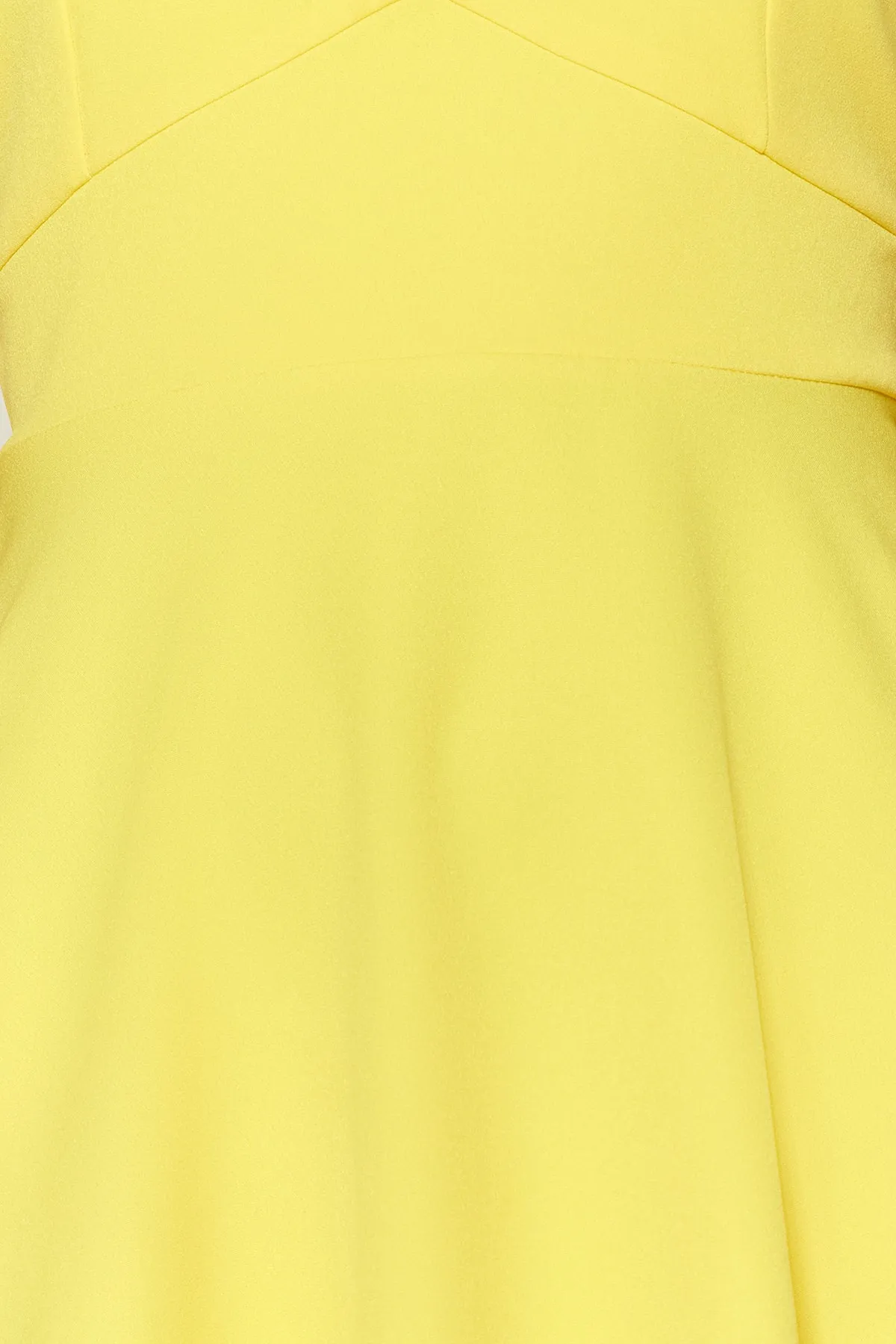 Trendyol Collection  Gelbes Mini-Webkleid mit V-Ausschnitt und Taillenöffnung TWOSS19BB0210