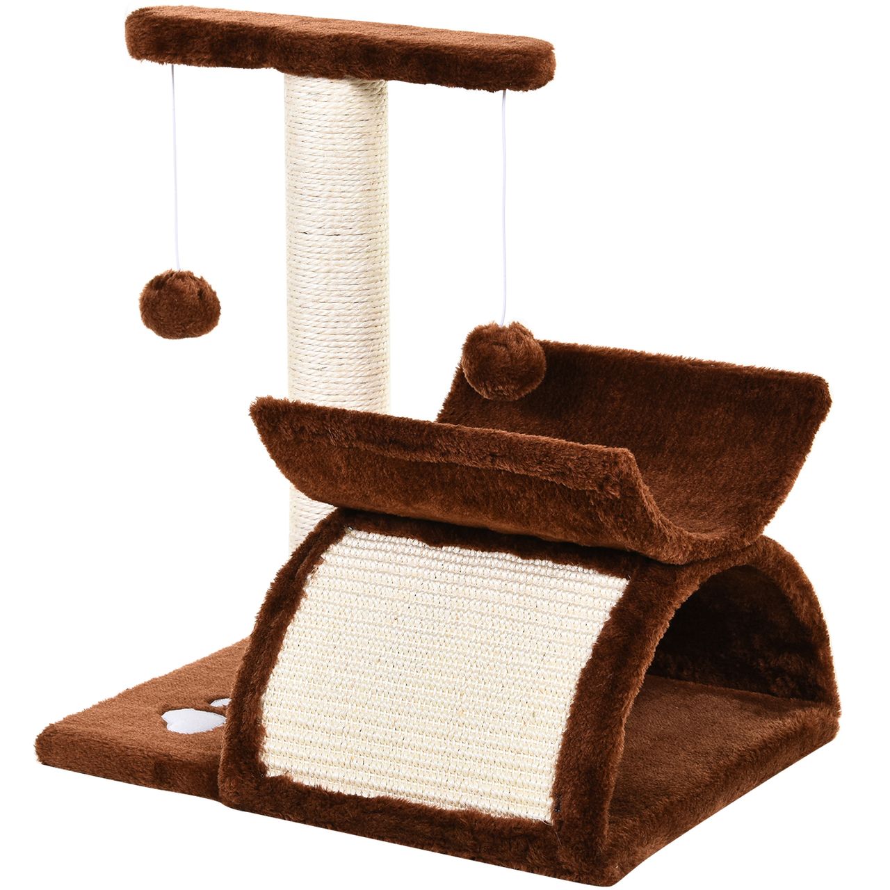 PawHut Katzenbaum Spielbaum Katzenkratzbaum Kratzbaum Katzen mit Ball Braun L40 x B30 x H43 cm