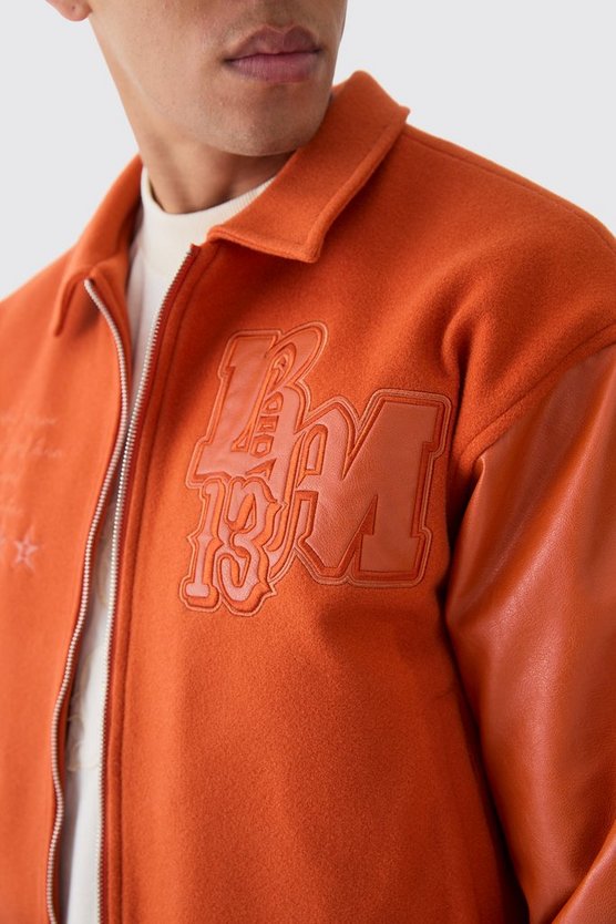 Kastige Melton Jacke mit PU-Kragen