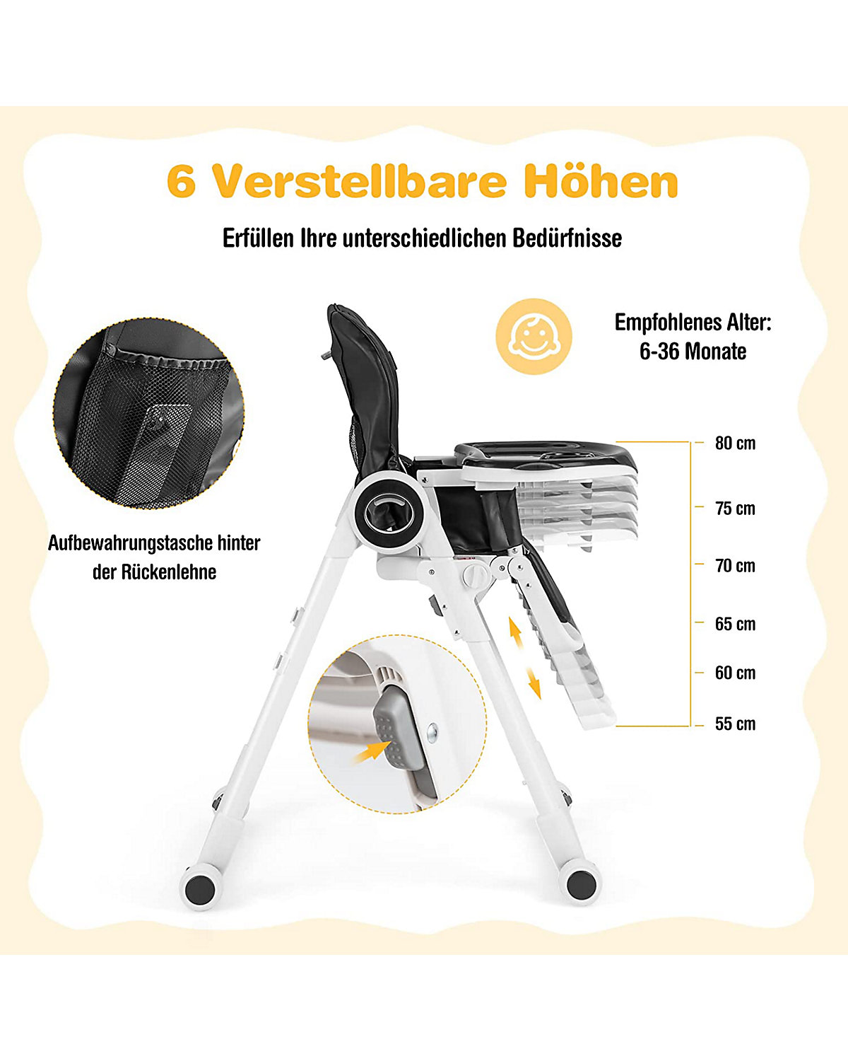 Hochstuhl Schnelle Montage & Faltbar verstellbar