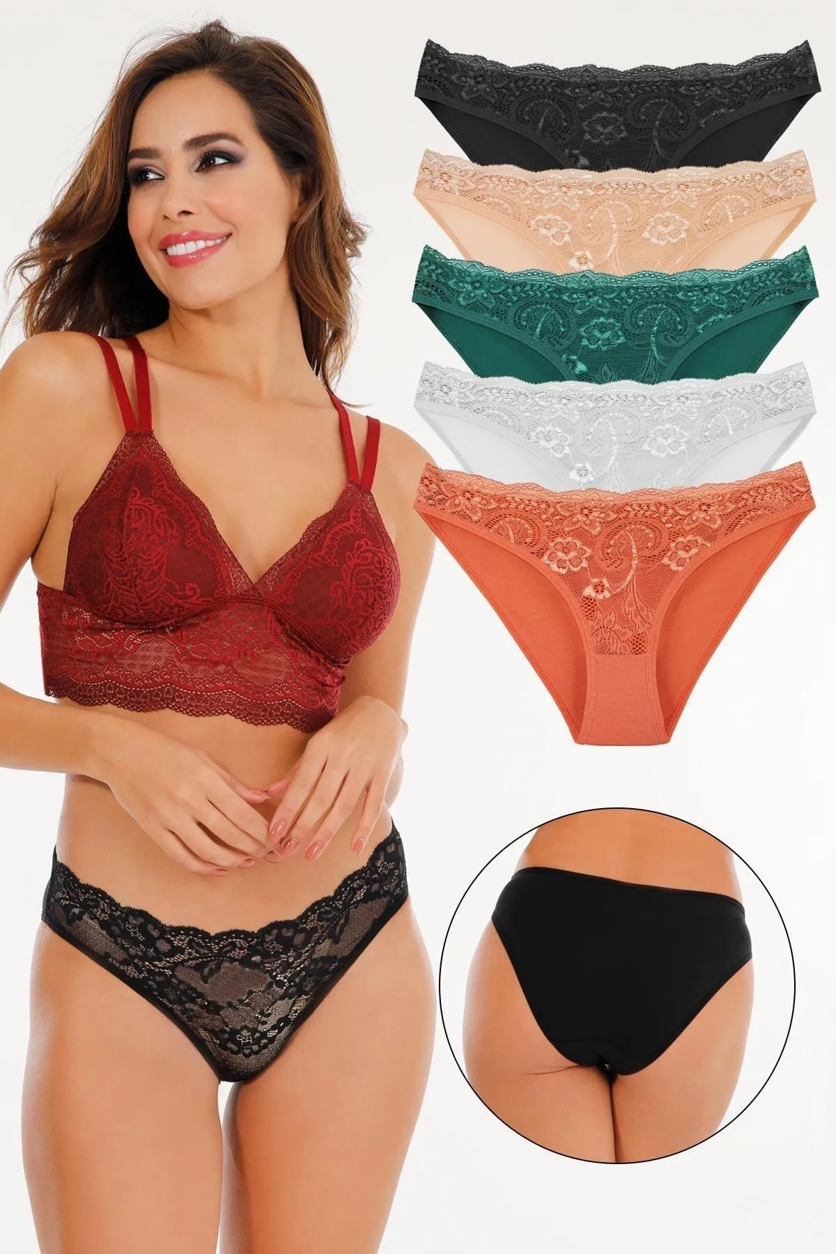 Sensu  Damen-Slip-Höschen mit Spitze, gemischte Farben, 5 l, I-Pack-Set Kts3064