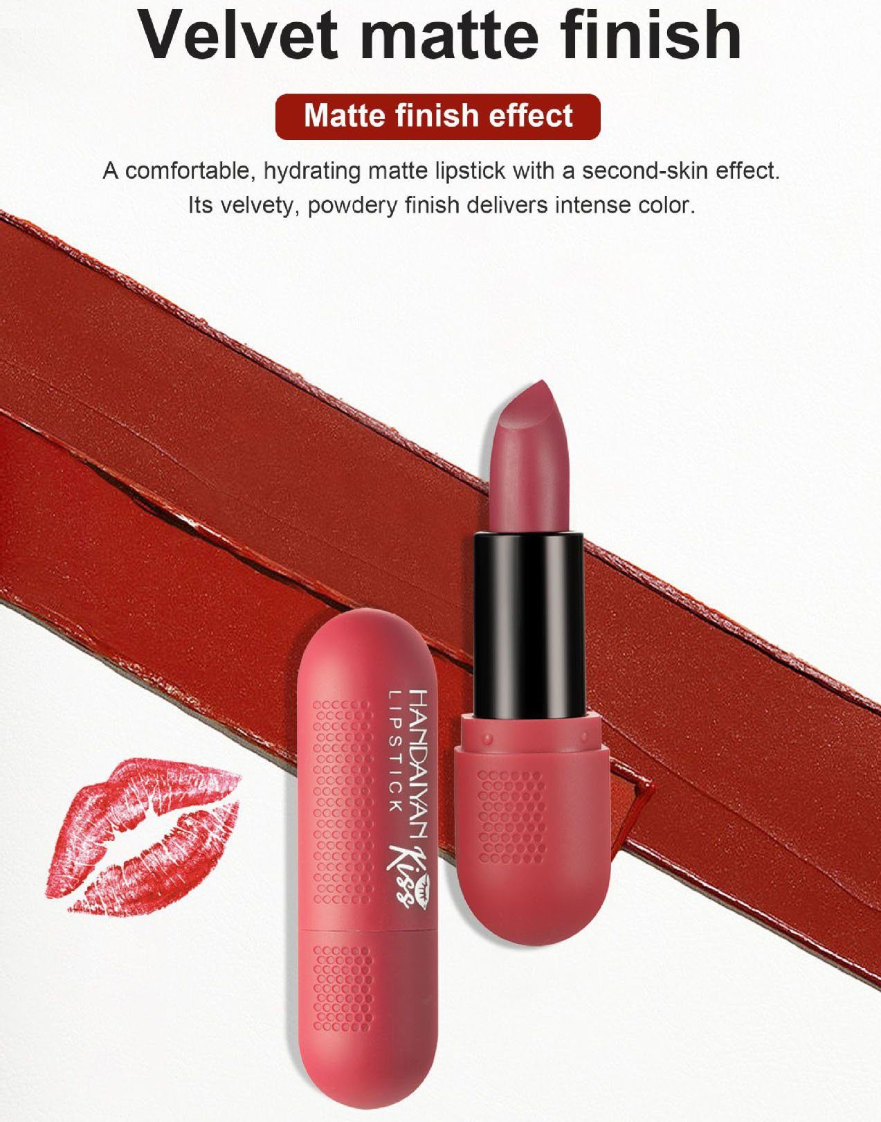 POCHUMIDUU Lippenstift-Set 6 Farben Matt Lippenstift Set Lippenstift Set Nude Long Lasting, 6-tlg.